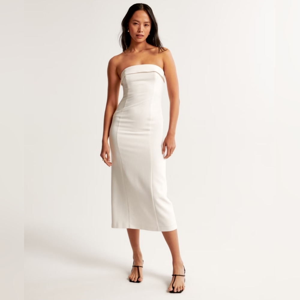A&F "Strapless Tailored Midi Dress," size XS